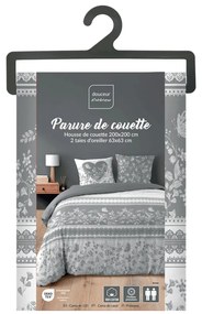 Set copripiumino e federa bianco/grigio in cotone per letto matrimoniale 200x200 cm Annie – douceur d'intérieur