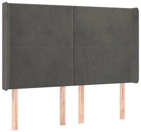 Testiera a led grigio scuro 147x16x118/128cm in velluto