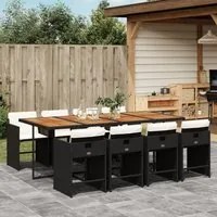 Set da Pranzo da Giardino 9 pz con Cuscini Nero in Polyrattan 3211107