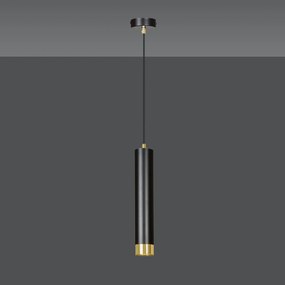 Sospensione 1 Luce Brunilde In Acciaio Nero Con Tubolare In Nero E Oro