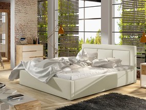 Letto matrimoniale con box contenitore Bordeaux - 160 x 200 cm , Ecopelle bianco panna