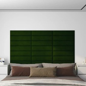 Pannelli Murali 12 Pz Verde Scuro 60x15 Cm Velluto 1,08 M² /