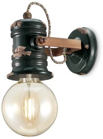 Applique Industrial Minimal Urban Ferro E Ceramica Vintage Nero 1 Luce E27