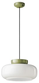 Sospensione Vintage Decò Maracana Vetro-Ceramica Bianco Verde Salvia 1 Luce E27