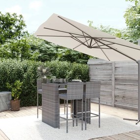 Set bar da giardino 5 pz con cuscini in polyrattan grigio