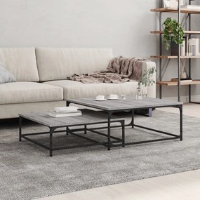 Tavolini Salotto Impilabili 2pz Grigio Sonoma Legno Multistrato /
