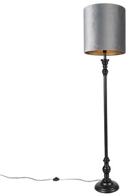 Lampada da terra classica nera con paralume grigio 40 cm - Classico