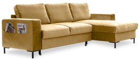 Divano letto angolare in velluto giallo senape , angolo destro Lofty Lilly - Miuform