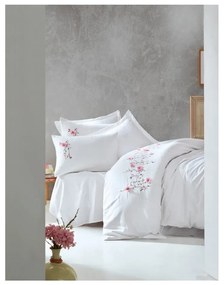 Biancheria da letto in cotone sateen bianco con lenzuolo per letto matrimoniale Bianco, 200 x 220 cm Perla - Mijolnir
