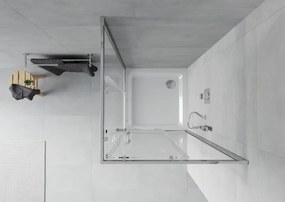 Mexen Rio cabina doccia quadrata 80 x 80 cm, trasparente, cromo + piatto Flat, bianco - 860-080-080-01-00-4010