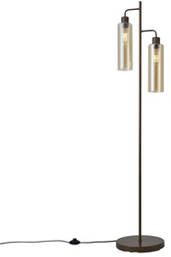 Lampada da terra Hotel Chic bronzo scuro con vetro ambrato 2 luci - Stavelot
