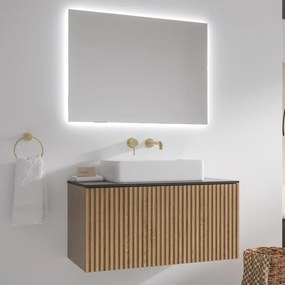 Mobile bagno sospeso 80cm rovere effetto cannettato KDS-80P - KAMALU
