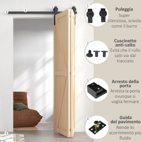 Kit Porta Scorrevole a Libro 122x0.5x4 cm con Binario e Cerniere in Acciaio al Carbonio Nero...