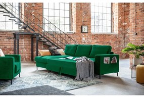 Divano letto angolare in velluto verde, angolo sinistro Lofty Lilly - Miuform