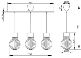 Reality - Lampadario a sospensione con filo DAVE 3xE27/40W/230V