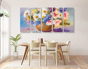 Quadri 5 pezzi – Dipinto a olio di fiori estivi