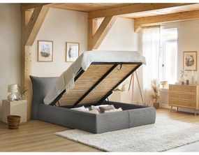 Letto matrimoniale grigio imbottito con spazio contenitivo con griglia inclusa 180x200 cm Jade – Bobochic Paris