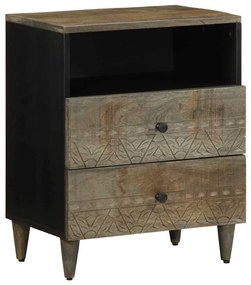 Comodino Grigio Chiaro 50x33x60 Cm İn Legno Massello Di Mango /