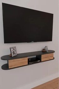 Mobile TV Sospeso 120x20x18 cm 2 Ante E Vano A Giorno Omega Antracite E Rovere