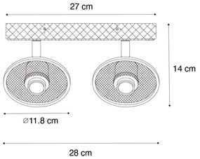 Faretto da soffitto industriale nero con legno 2 luci - Jasmine