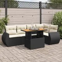 Set Divano da Giardino 6 pz con Cuscini Nero in Polyrattan 3327262