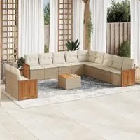 Set Divani da Giardino 12 pz con Cuscini Beige in Polyrattan 3227815