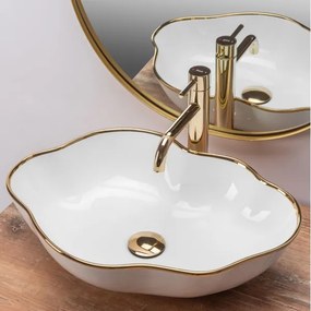 REA-U0696 - Lavabo da appoggio PEARL 38x50,5 cm ceramica/bianco lucido/oro