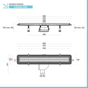 Canalina doccia a pavimento 55 cm con cover acciaio inox cromato e scarico incluso