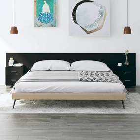 Testiera per letto con armadietti in legno multistrato nero