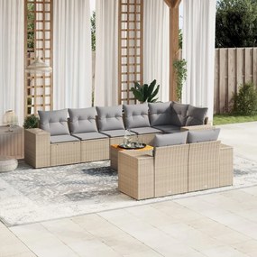 Set divano da giardino 9 pz con cuscini beige in polyrattan