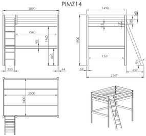 Letto da bambini rialzato bianco con rete inclusa 140x200 cm Pino – Vipack