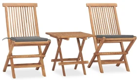 Set da pranzo giardino pieghevole 3 pz cuscino massello di teak