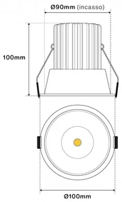 Faro da Incasso 18W Foro Ø90mm Nero IP40 CCT BRIDGELUX LED 3 Parabole Colore Bianco Variabile CCT