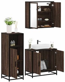 Set Mobili Da Bagno 3 Pz Rovere Marrone İn Legno Multistrato /