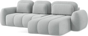 Divano angolare grigio chiaro allungabile/con contenitore (con penisola a destra/con chaise lounge) con rivestimento in bouclé Pele – Makamii