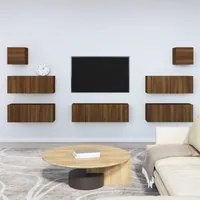 Set Mobili Porta TV 7 pz Rovere Marrone in Legno Multistrato cod mxl 8978