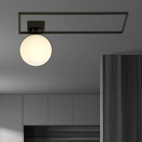 Plafoniera Moderna 1 Luce Imago 1130/1A In Acciaio Nero Vetro Opale