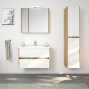 Kamalu - Composizione bagno 80 cm rovere naturale e bianco lucido | LAC-AMFI-80RB
