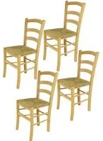 Set 4 Sedie Venice Tommychairs, robusta struttura in legno di faggio verniciata in naturale e seduta in paglia