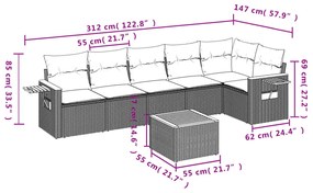 Set divani da giardino 7 pz con cuscini grigio in polyrattan