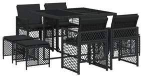 Set da pranzo da giardino 9 pz con cuscini nero in polyrattan