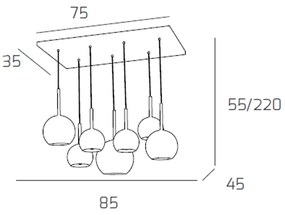 Sospensione Contemp. Rett. Future Metallo Cromo Vetro Ambra 7 Luci E27