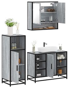 Set Mobili Da Bagno 3 Pz Grigio Sonoma İn Legno Multistrato /