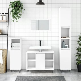 Set Mobili Da Bagno 3 Pz Bianco İn Legno Multistrato /