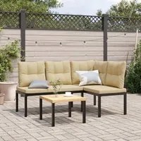 Set Panche Giardino Cuscini 3pz Nero Acciaio Verniciato Polvere 3283649