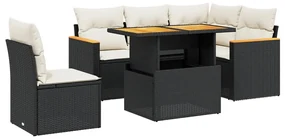 Set divano da giardino 6 pz con cuscini nero in polyrattan
