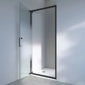 Porta doccia battente Easy  90 cm, H 190 cm in vetro, spessore 6 mm satinato nero