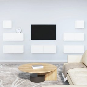 Set Di Mobili Porta Tv 7 Pz Bianco İn Legno Multistrato /