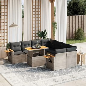 Set divano da giardino 8 pz con cuscini grigio in polyrattan