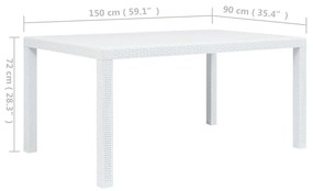 Tavolo da giardino bianco 150x90x72 cm in plastica stile rattan